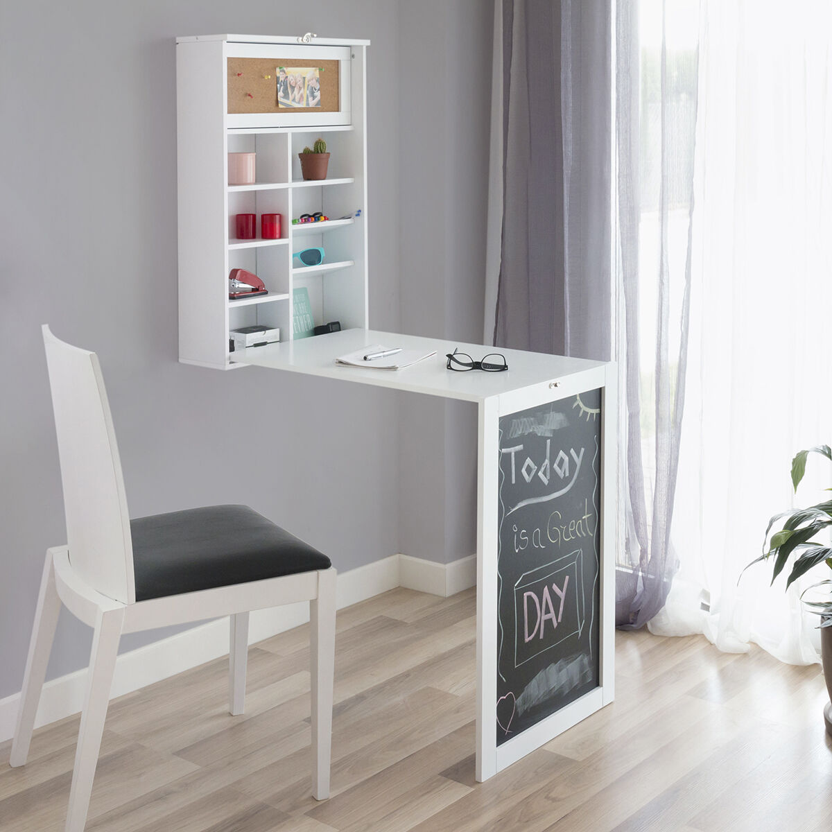 Secretária Rebatível de Parede com Quadro e Cortiça