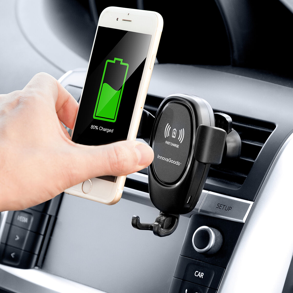 Suporte de Telemóvel para Automóvel com Carregador Sem Fios