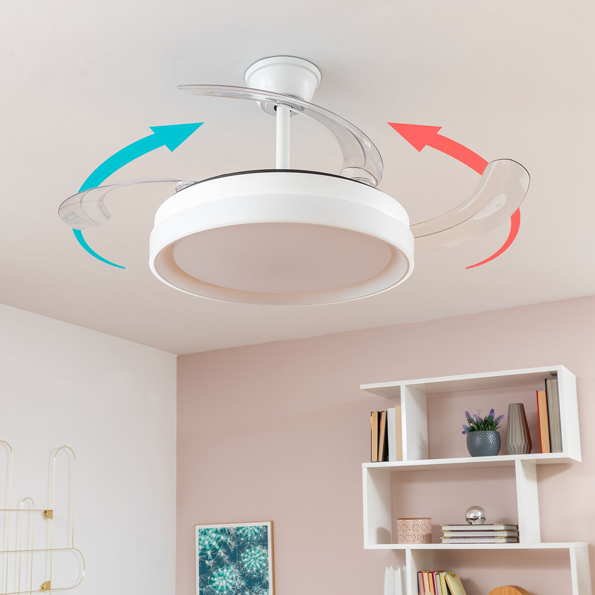 Ventoinha de Teto com Luz LED e 4 Pás Retráteis Branco - Image 12