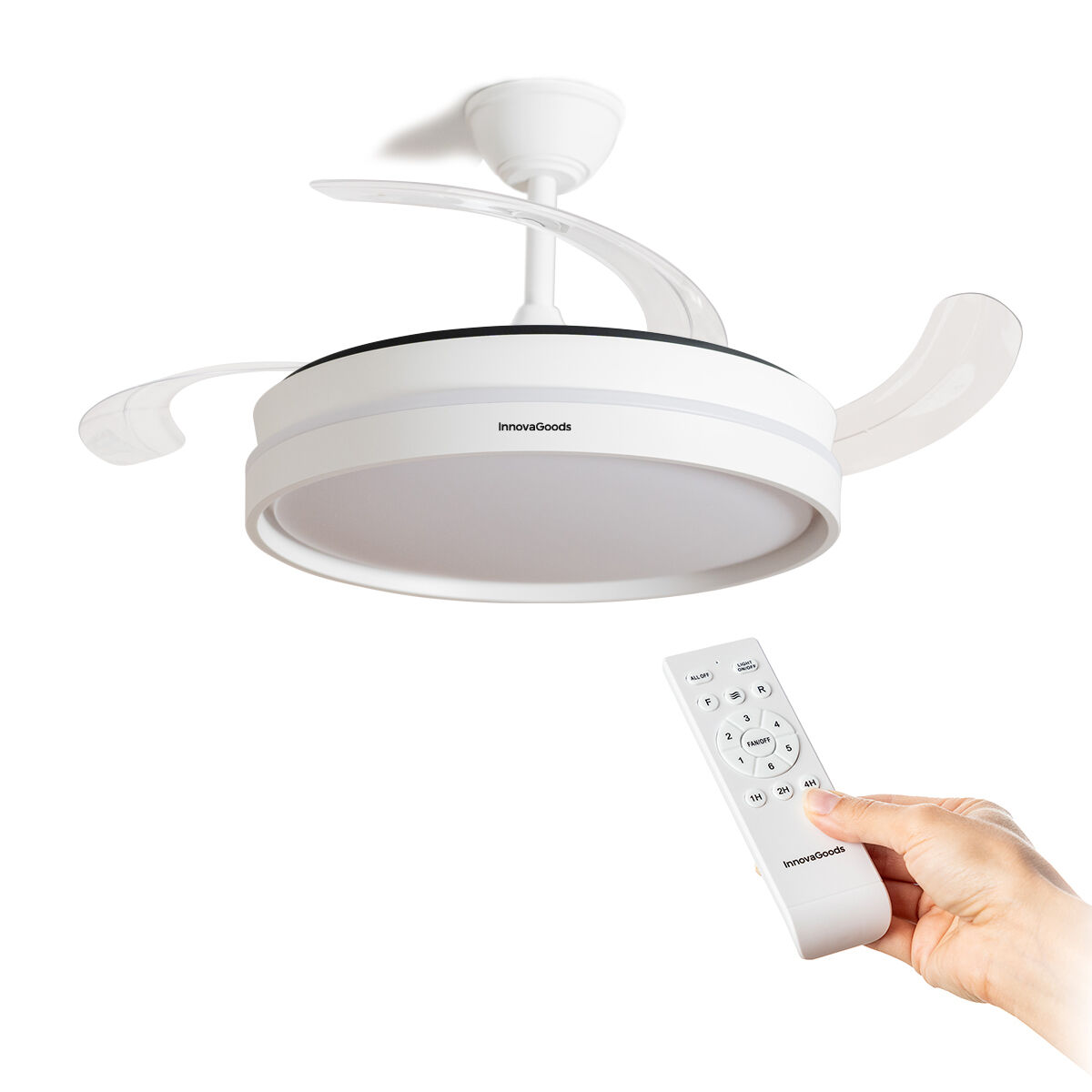 Ventoinha de Teto com Luz LED e 4 Pás Retráteis Branco - Image 16