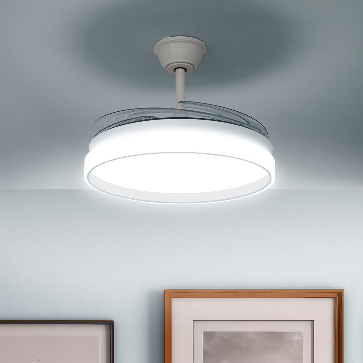 Ventoinha de Teto com Luz LED e 4 Pás Retráteis Branco - Image 10