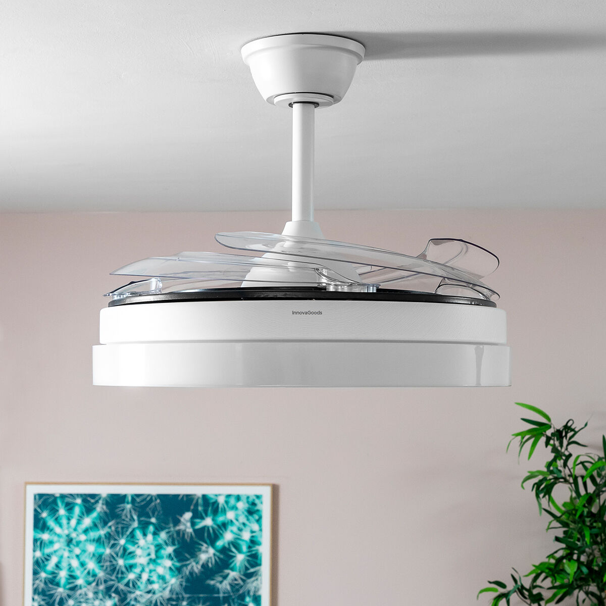 Ventoinha de Teto com Luz LED e 4 Pás Retráteis Branco - Image 11