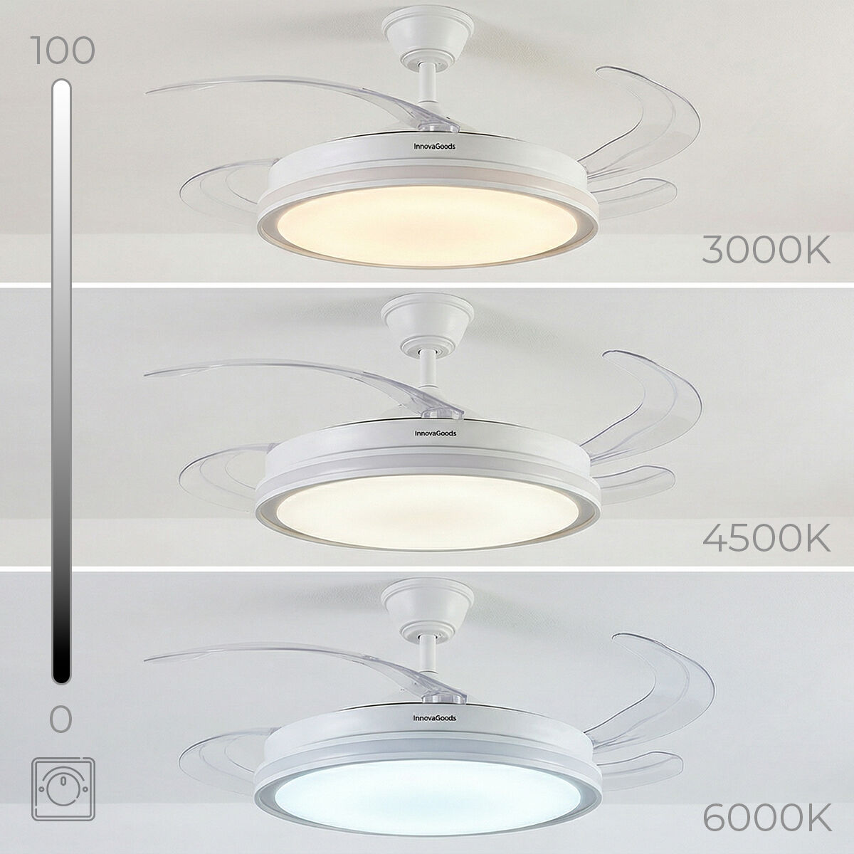 Ventoinha de Teto com Luz LED RGB e 4 Pás Retráteis com Comando - Image 3