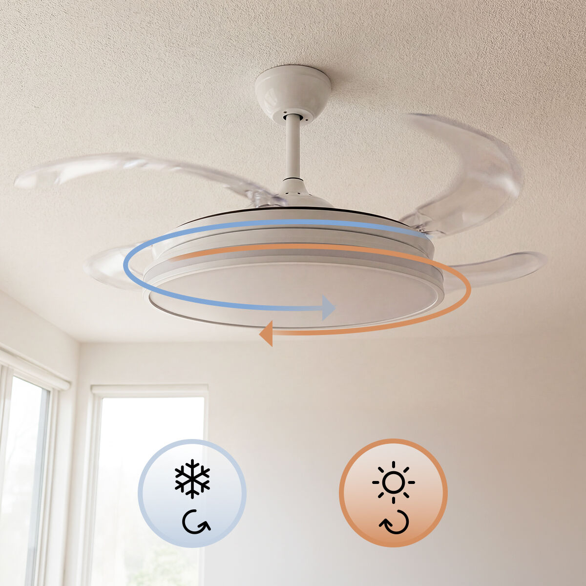 Ventoinha de Teto com Luz LED RGB e 4 Pás Retráteis com Comando - Image 4