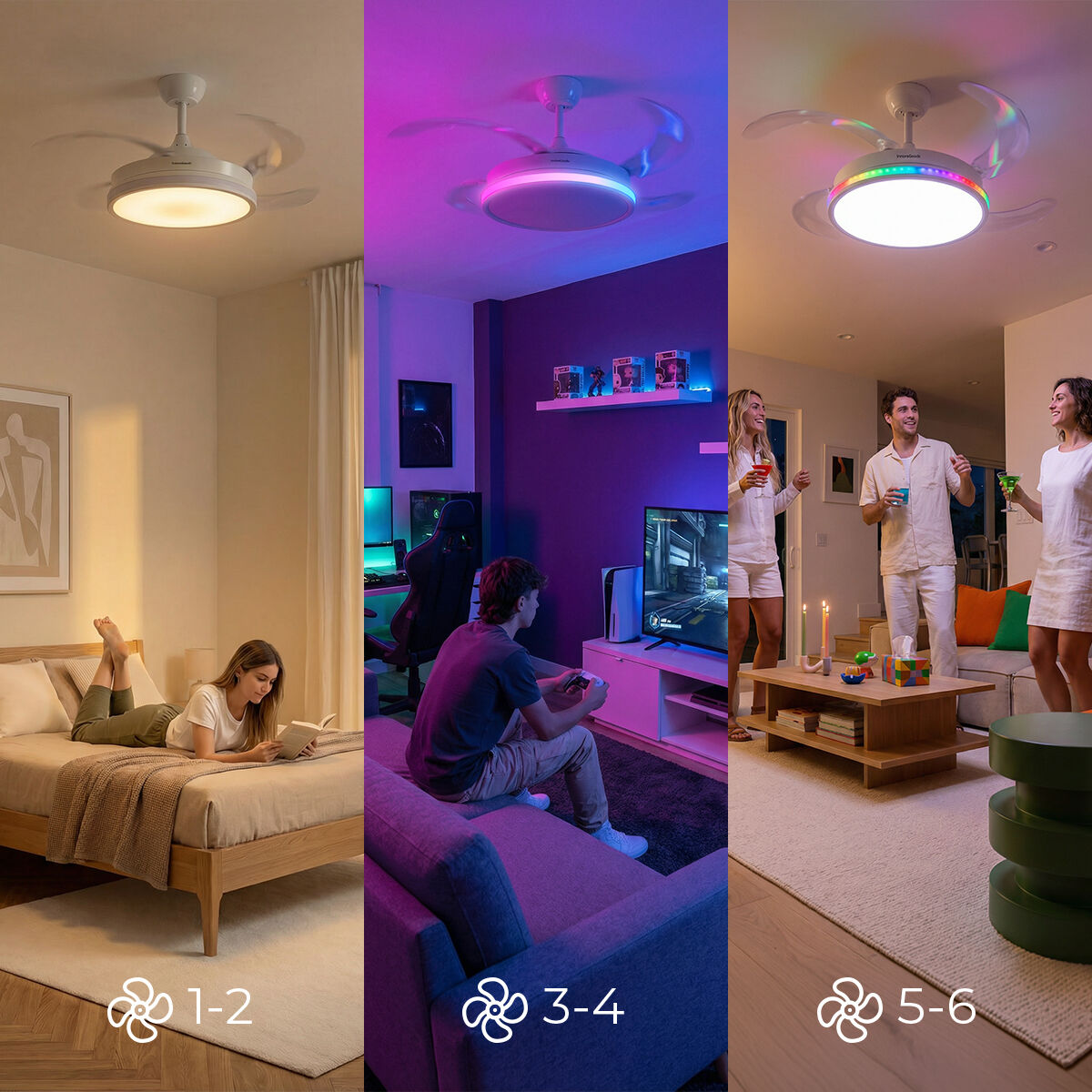 Ventoinha de Teto com Luz LED RGB e 4 Pás Retráteis com Comando - Image 5