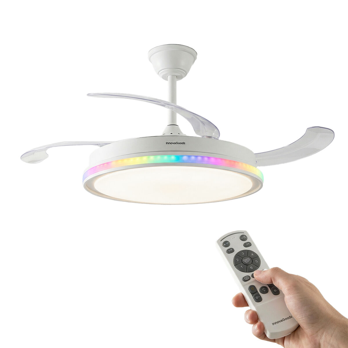 Ventoinha de Teto com Luz LED RGB e 4 Pás Retráteis com Comando - Image 6