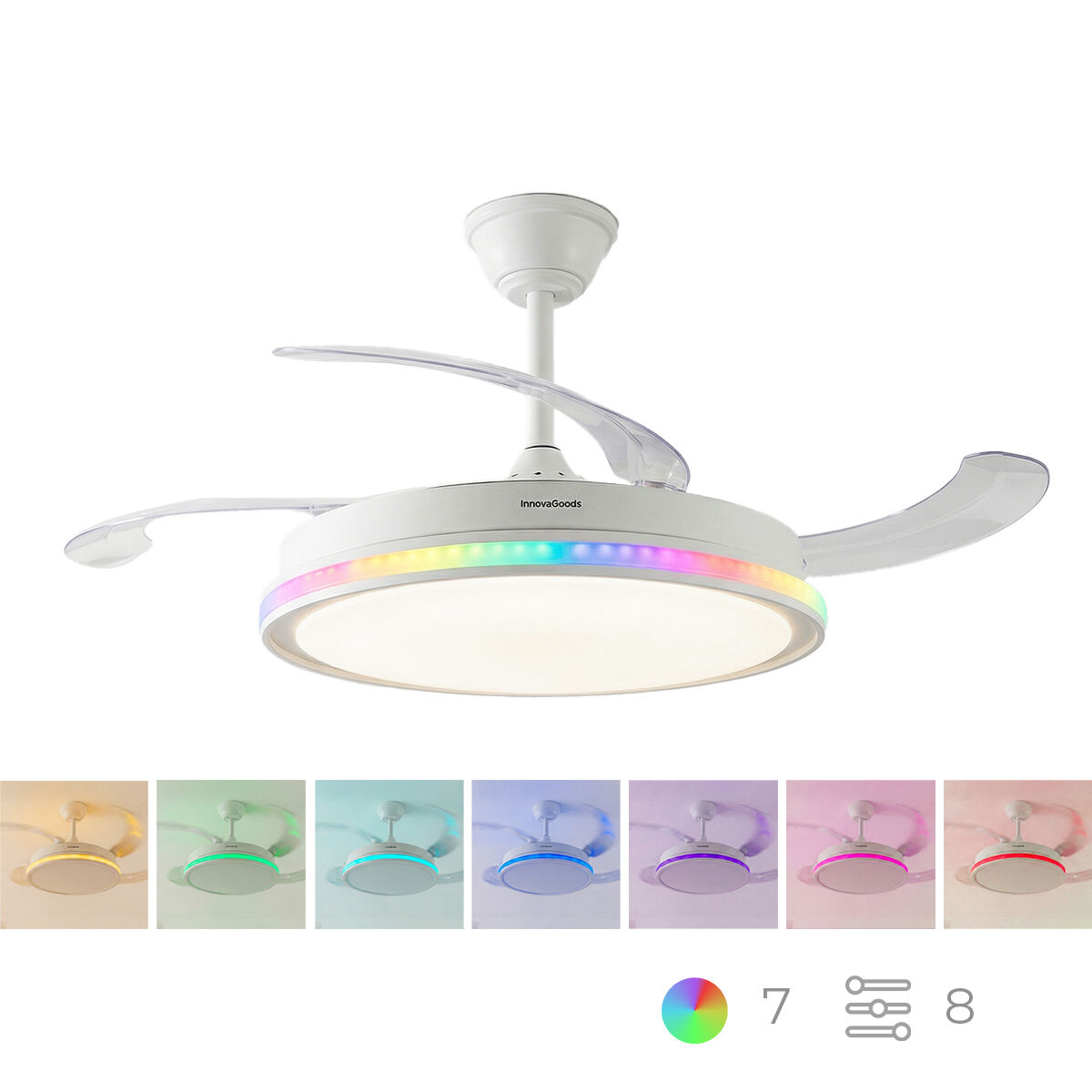 Ventoinha de Teto com Luz LED RGB e 4 Pás Retráteis com Comando - Image 8