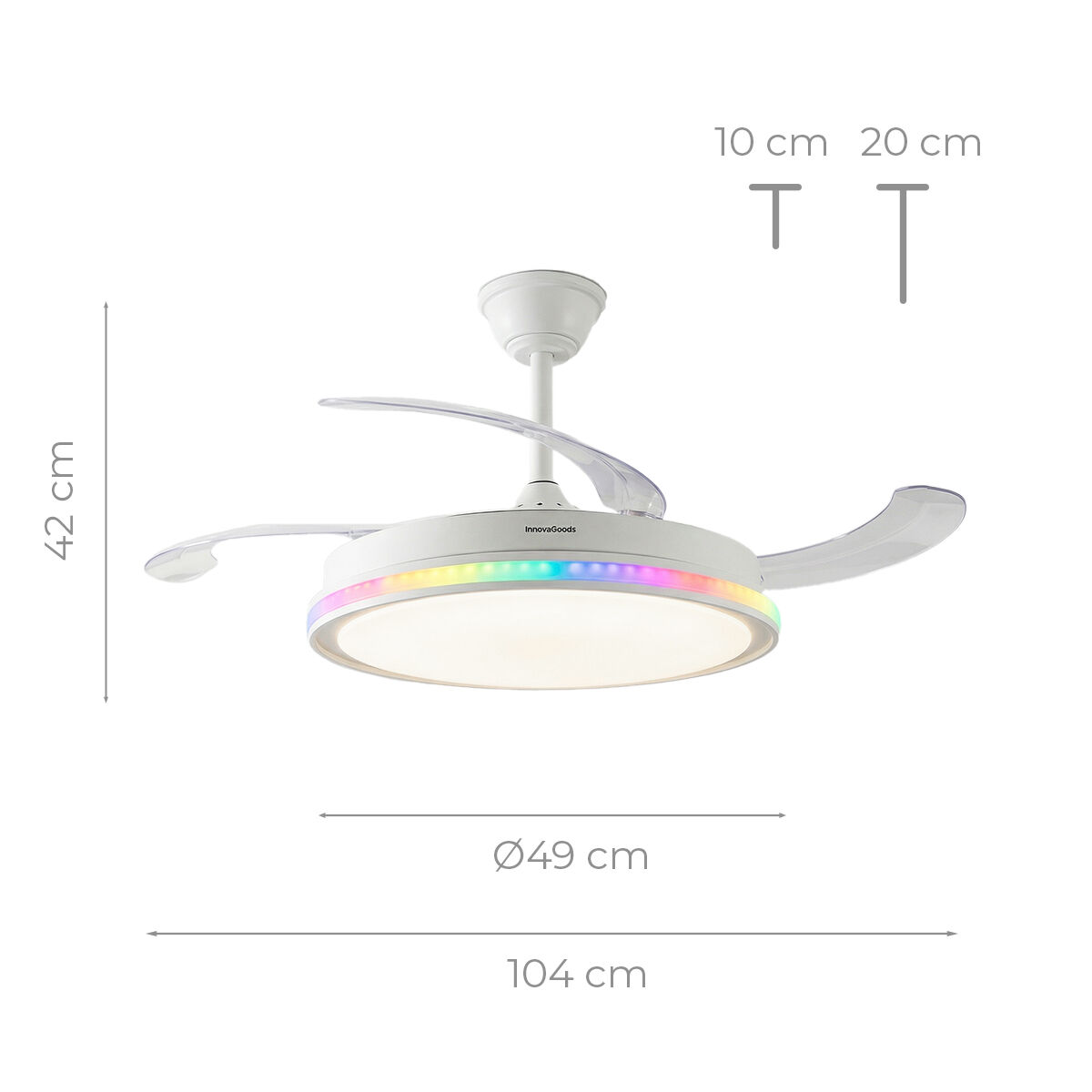Ventoinha de Teto com Luz LED RGB e 4 Pás Retráteis com Comando - Image 9