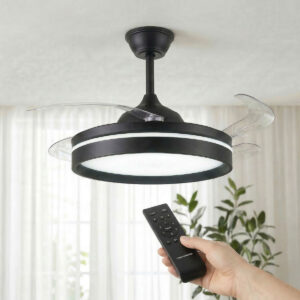 Ventoinha de Teto com Luz LED e 4 Pás Retráteis 6 Velocidades