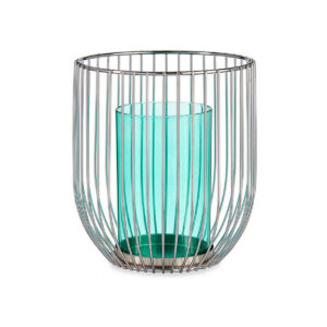 Castiçais Gift Decor Azul Prateado Prata Metal Vidro 15 x 17 x 15 cm Jaula