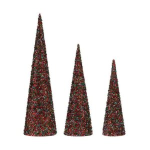 Adorno Natalício Krist+ Azul Fúcsia Lantejoulas Natal 16,5 x 60 x 16,5 cm Cones 3 Peças