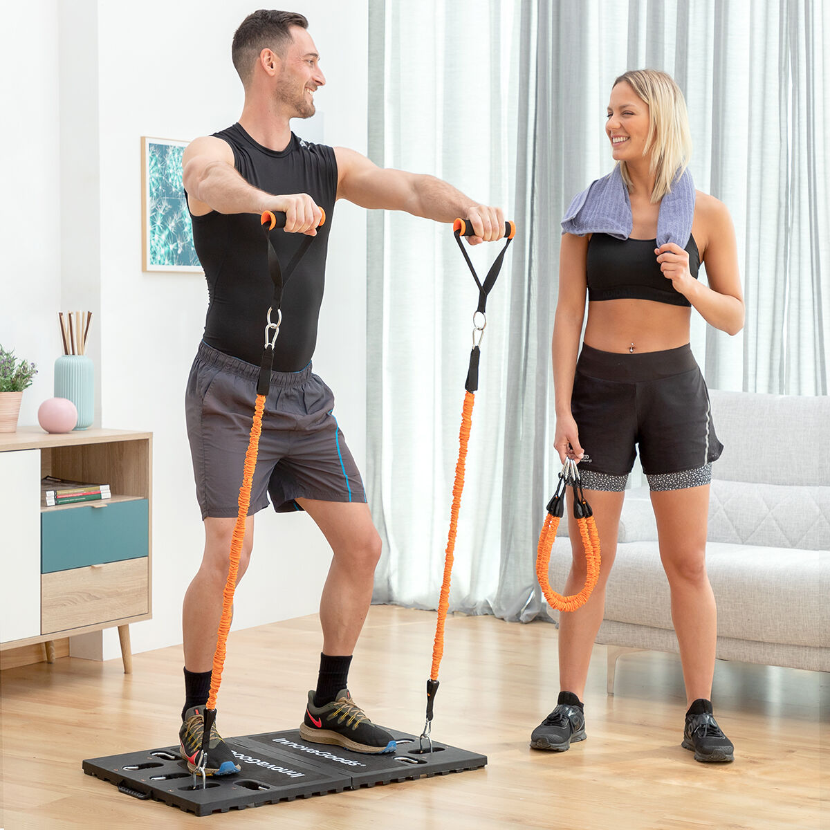 Pack Sistema de Treino Integral Portátil com Guia de Exercícios e Cinta Desportiva Efeito Sauna InnovaGoods