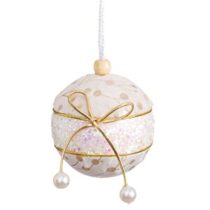 Bolas de Natal Branco Dourado Polyfoam Tecido Laço 6 x 6 x 6 cm (6 Unidades)