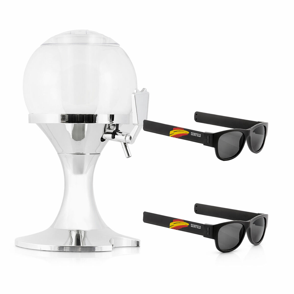 Pack Dispensador de Cerveja Refrigerante InnovaGoods e 2 Óculos de Sol Enroláveis Sunfold Spain Black