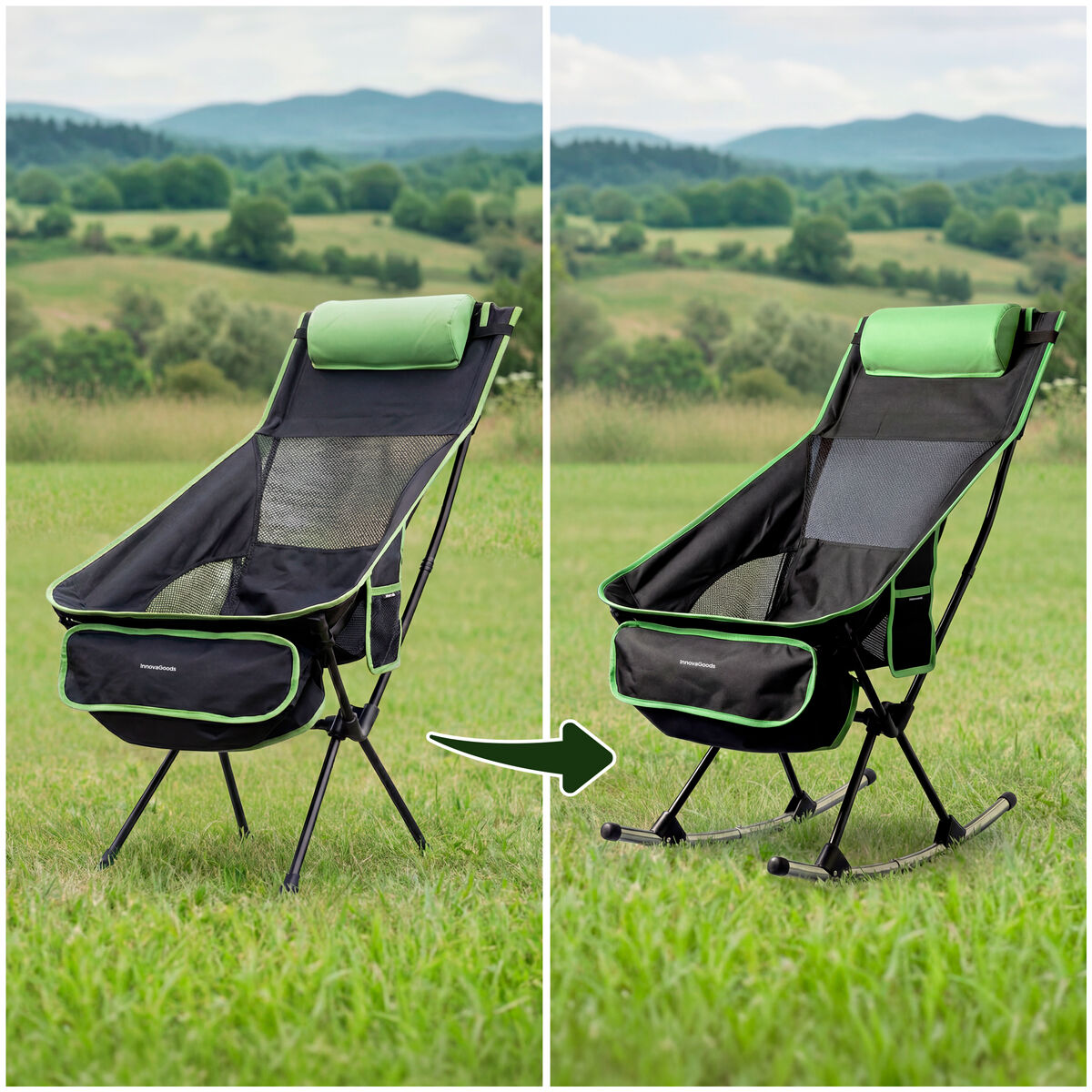 Cadeira de Camping Dobrável 2 em 1 com Bolso, Almofada e Bolsa de Transporte Trillow InnovaGoods