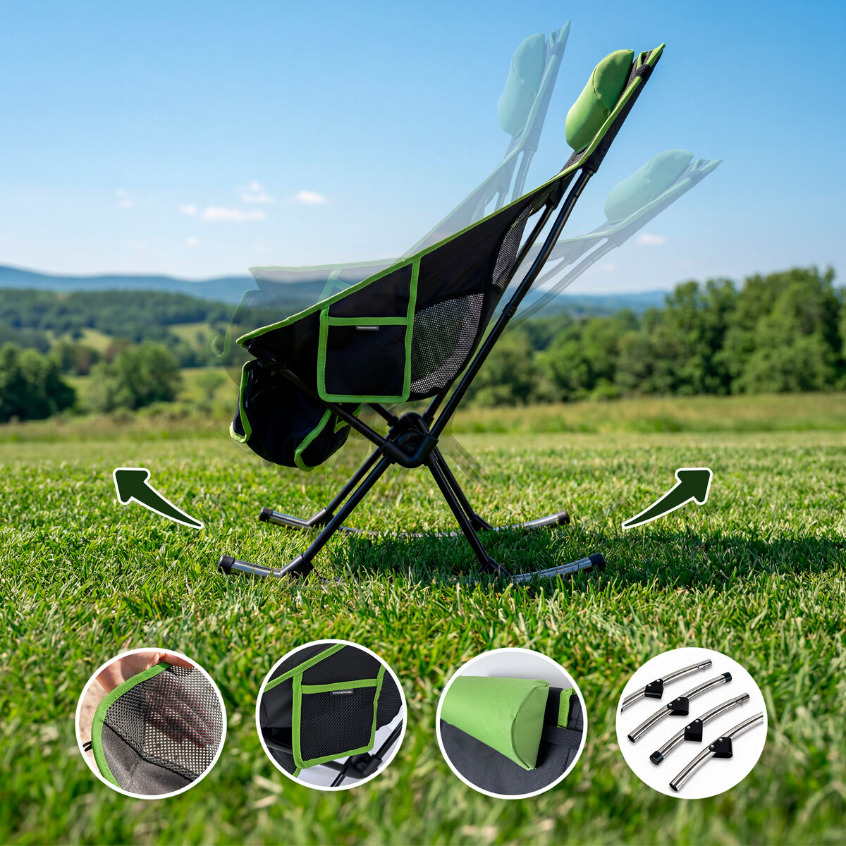 Cadeira de Camping Dobrável 2 em 1 com Bolso, Almofada e Bolsa de Transporte Trillow InnovaGoods