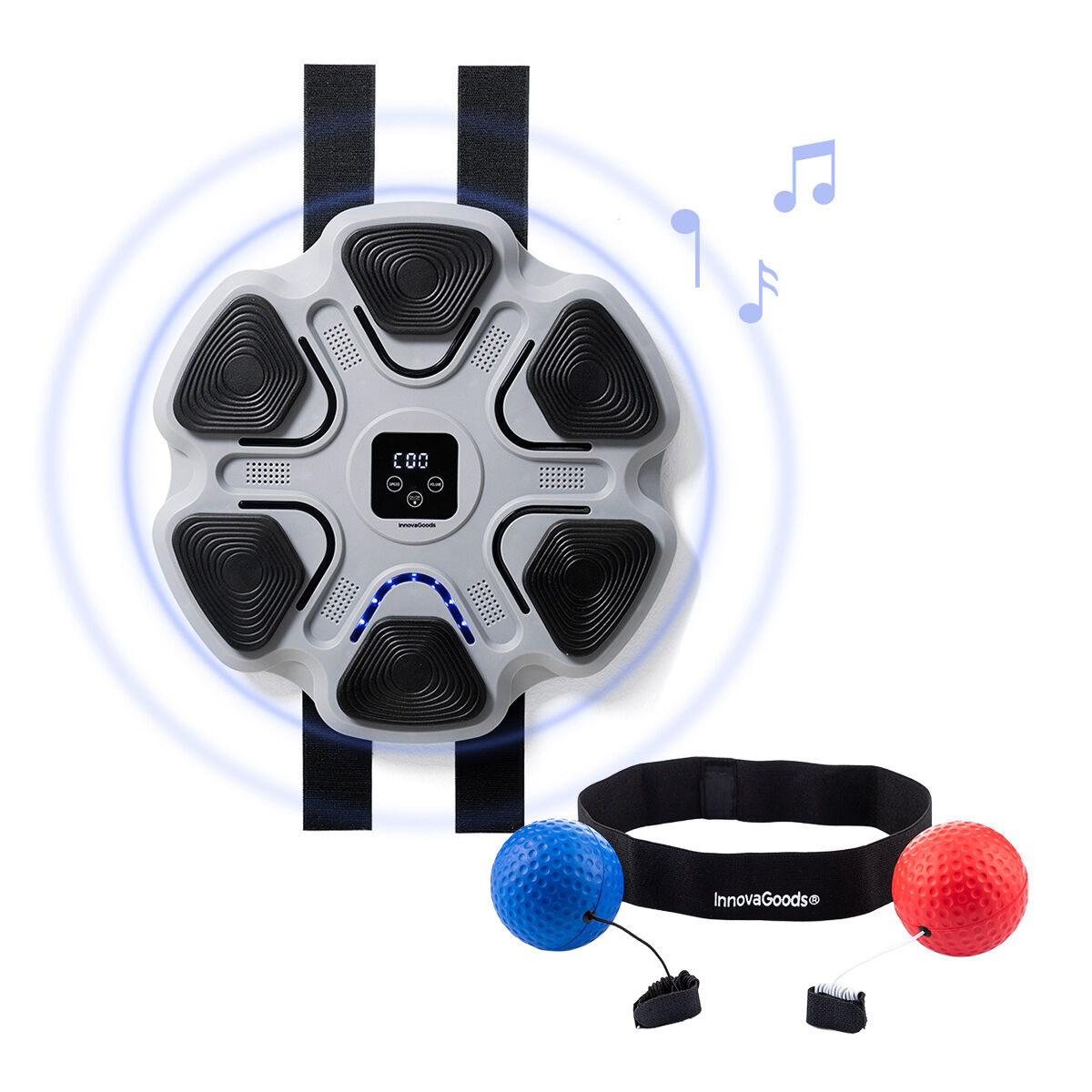 Pack Bolas de Treino e Reflexo e Máquina de Boxe Musical Recarregável InnovaGoods