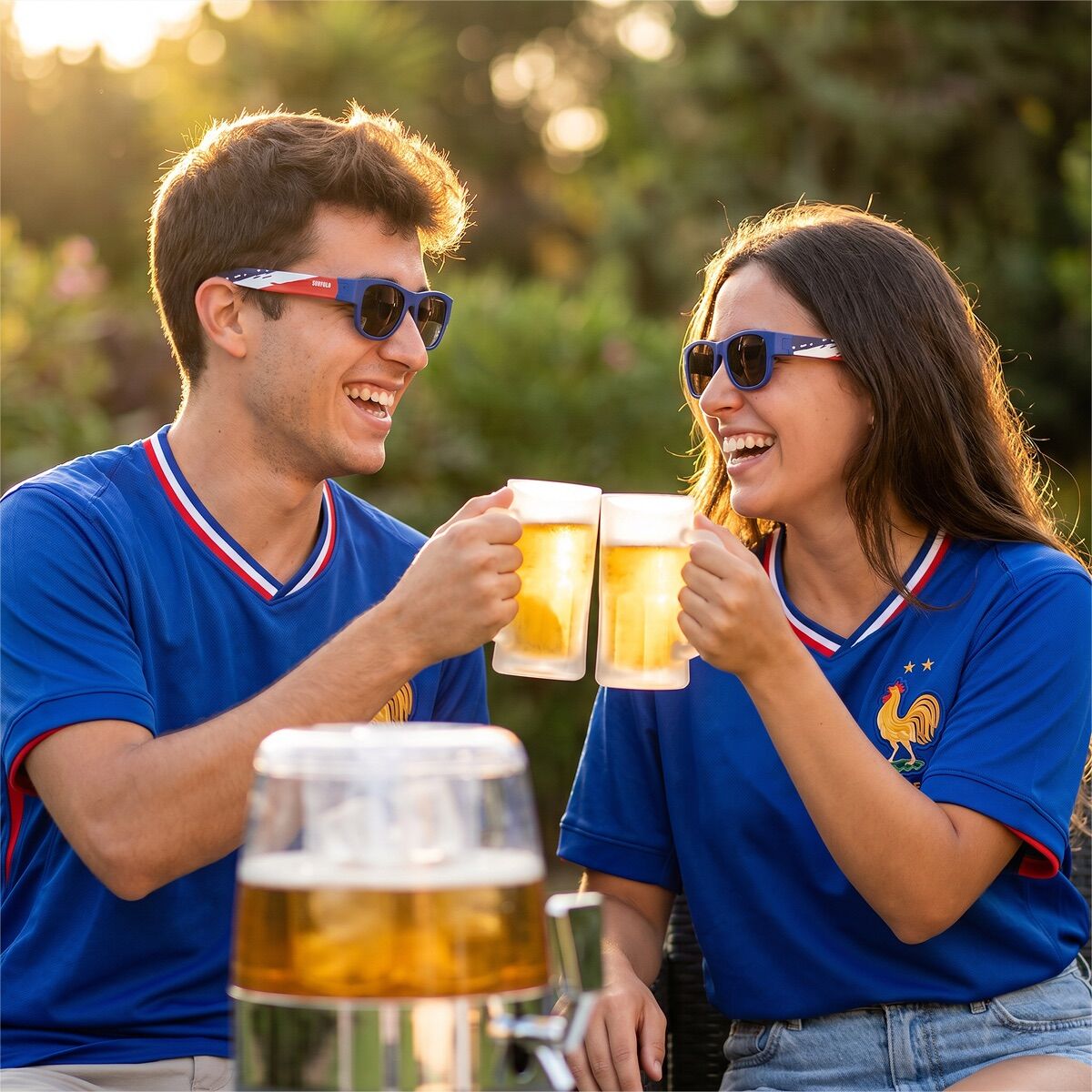 Pack Dispensador de Cerveja Refrigerante InnovaGoods e 2 Óculos de Sol Enroláveis Sunfold France